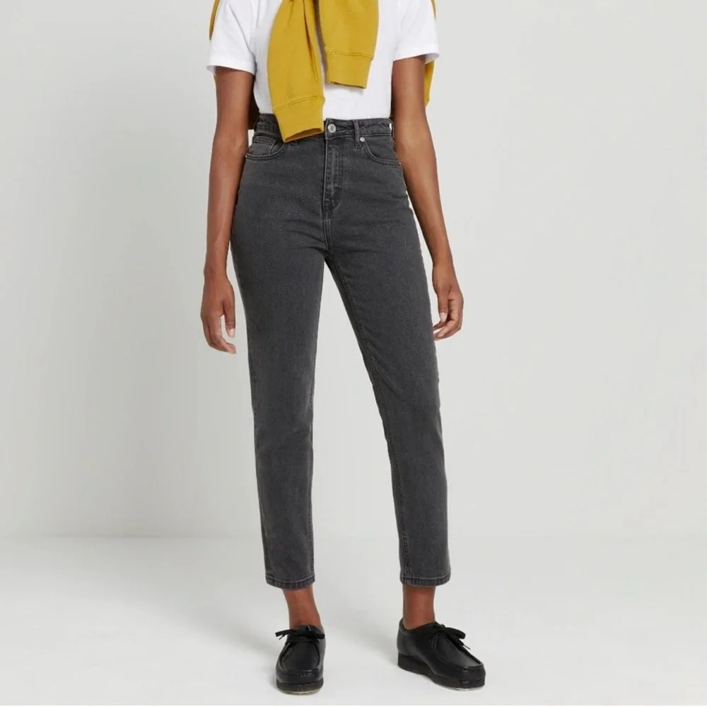 Frank & Oak Charcoal High-Rise Women's Jeans Straight Leg Office Career Work - Picture 2 of 7